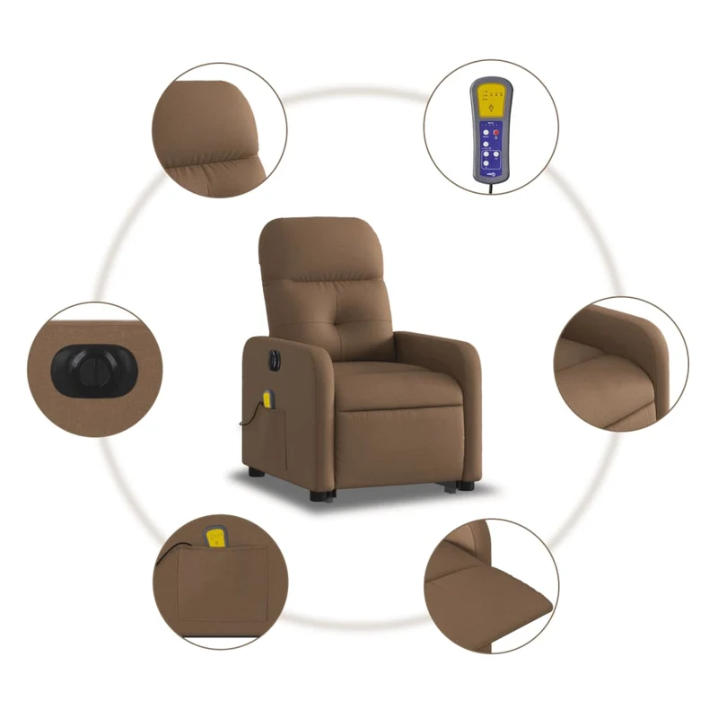 Fauteuil de relaxation fonction massage et inclinable levage électrique en tissu marron DEC027792