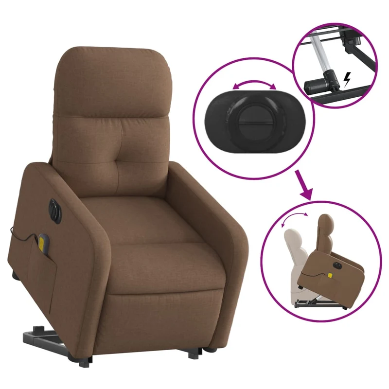 Fauteuil de relaxation fonction massage et inclinable levage électrique en tissu marron DEC027792