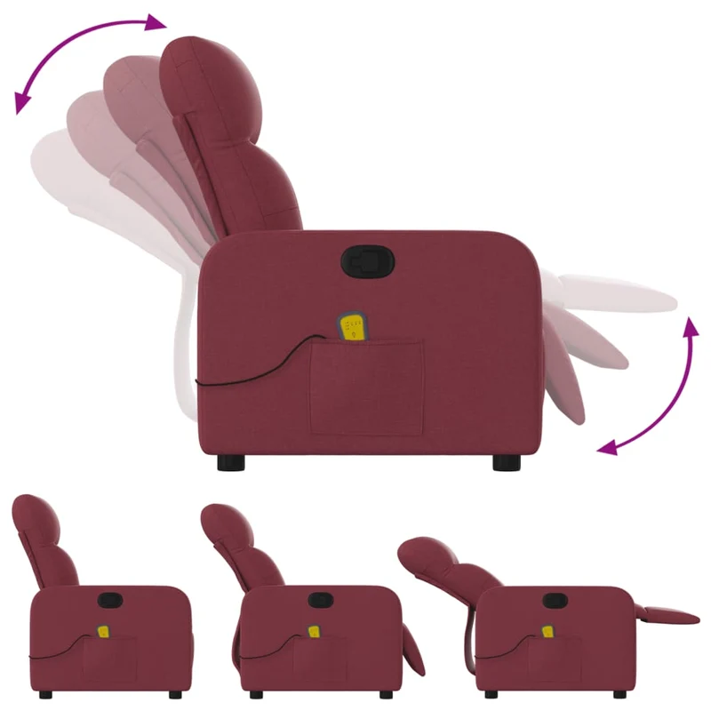 Fauteuil de relaxation TV fonction massage inclinable rouge bordeau x tissu rouge DEC027088