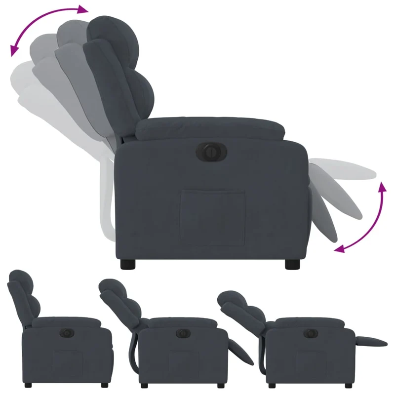 Fauteuil relax TV fonction d'inclinaison électrique très confortable en velours gris foncé DEC028371