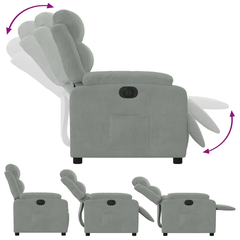 Fauteuil relax TV fonction d'inclinaison électrique très confortable en velours gris clair DEC028333