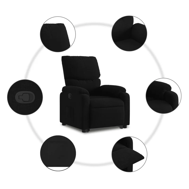Fauteuil relax TV rembourrage confortable fonction de levage électrique en tissu noir DEC028103
