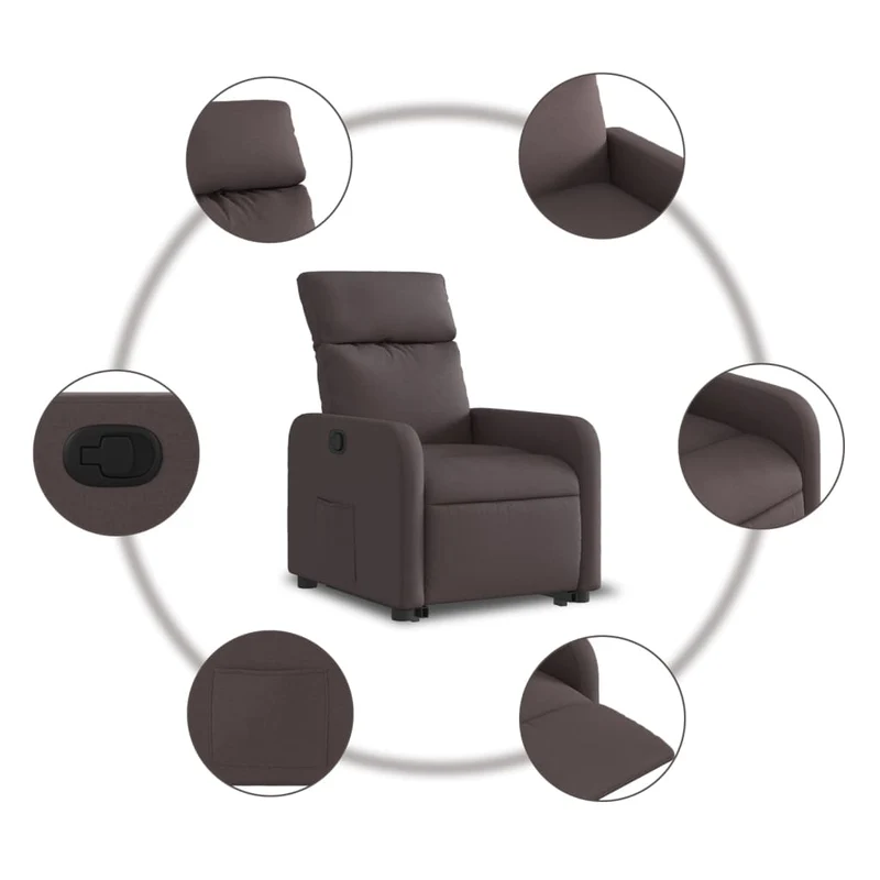 Fauteuil relax TV rembourrage confortable fonction de levage électrique en tissu marron foncé DEC028006