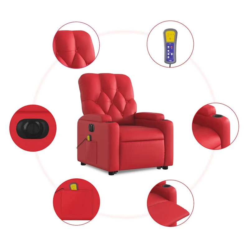 Fauteuil de relaxation fonction massage et inclinable fonction de levage électrique en PVC rouge DEC027857