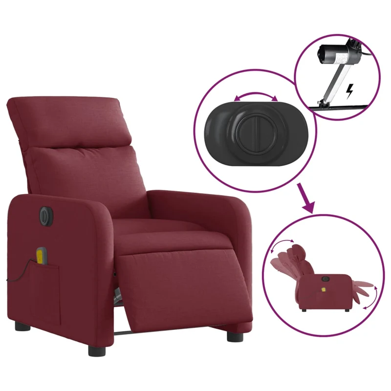 Fauteuil de relaxation TV fonction d'inclinaison électrique en tissu rouge bordeaux DEC027256