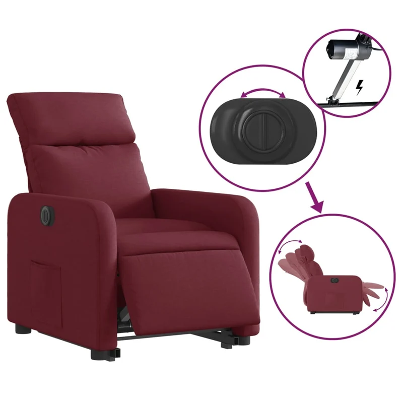 Fauteuil relax TV fonction de levage électrique très confortable en tissu rouge bordeaux DEC028542
