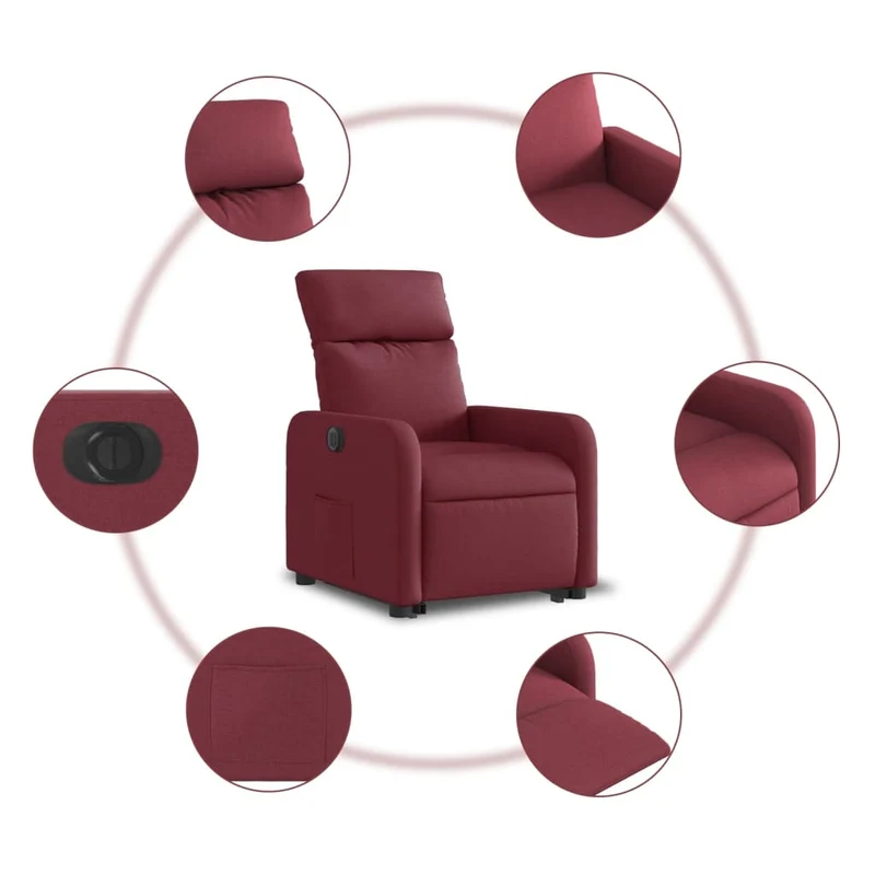 Fauteuil relax TV fonction de levage électrique très confortable en tissu rouge bordeaux DEC028542