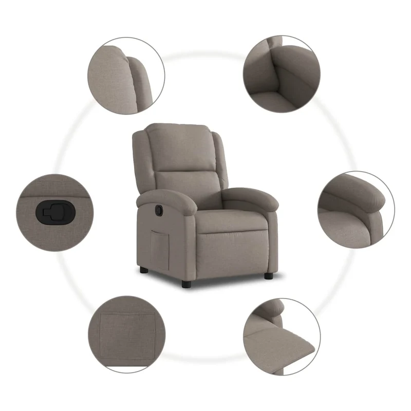 Fauteuil relax TV rembourrage confortable fonction d'inclinaison manuelle en tissu taupe DEC028182