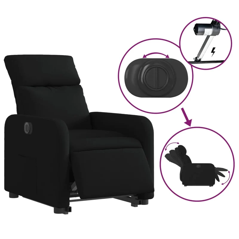 Fauteuil relax TV fonction de levage électrique très confortable en tissu noir DEC028494