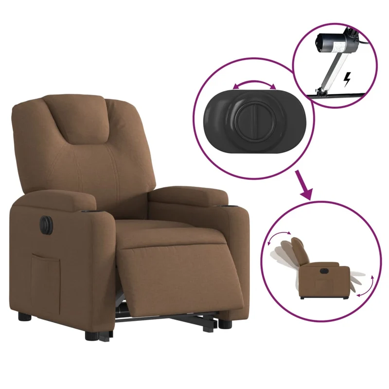 Fauteuil relax TV fonction de levage électrique très confortable en tissu marron DEC028437