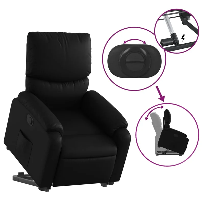 Fauteuil relax TV rembourrage confortable fonction de levage électrique en PVC noir DEC028067
