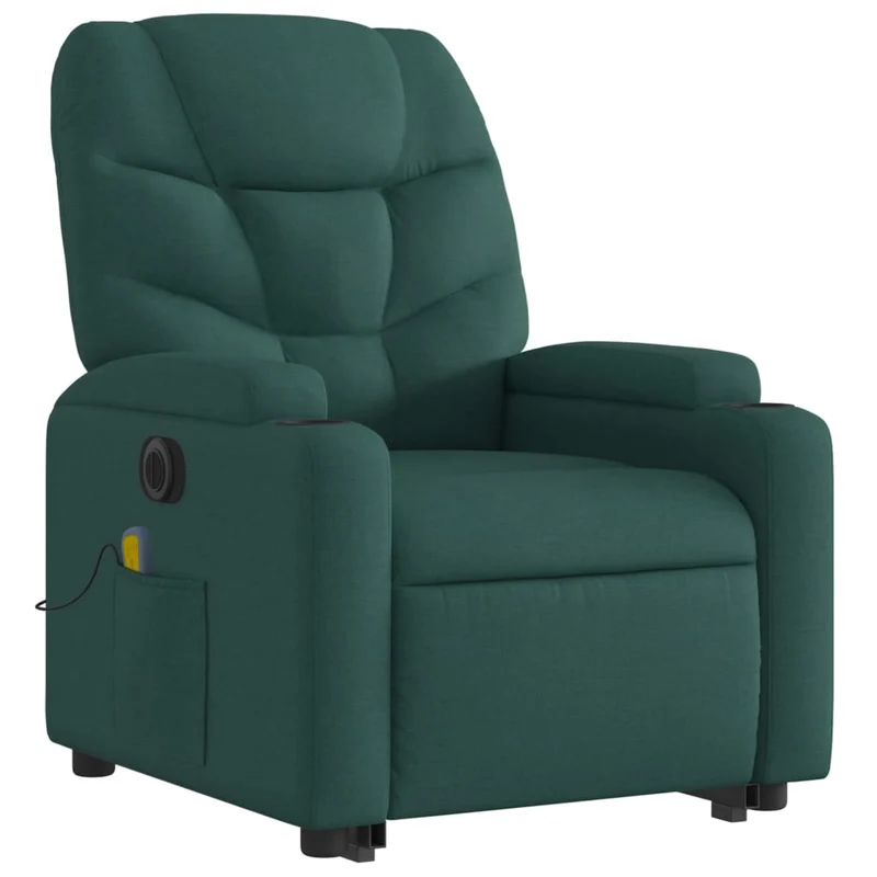 Fauteuil de relaxation fonction massage et inclinable en tissu vert foncé DEC027875
