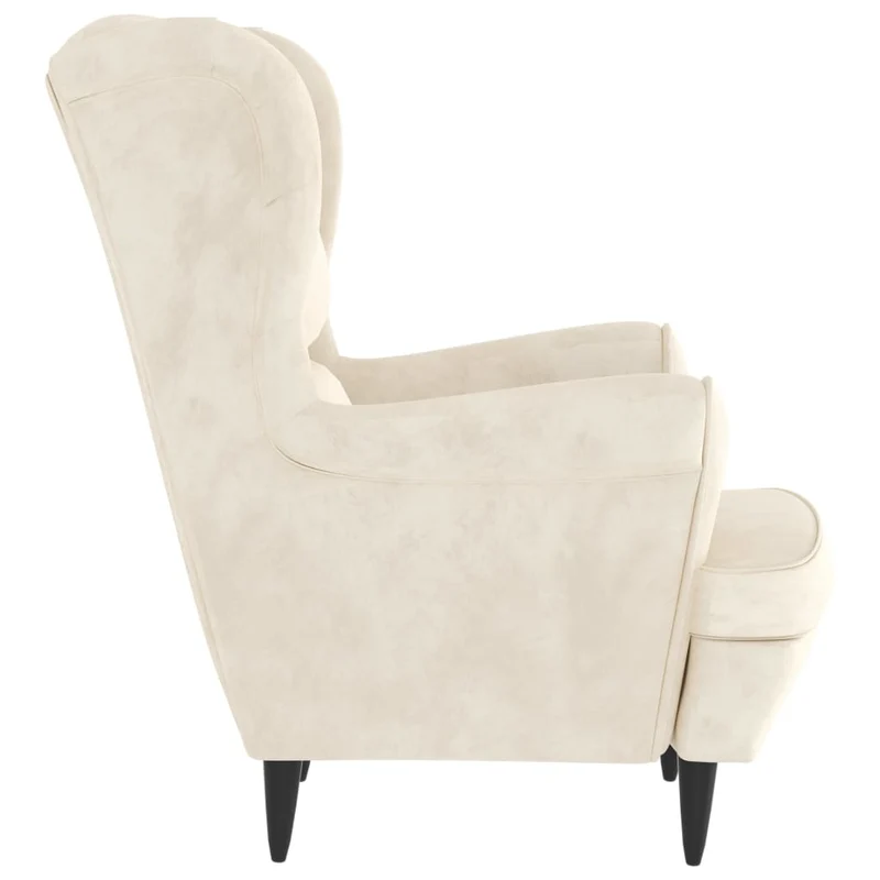 Fauteuil relax extra confort avec rebords latérals et repose-pieds en velours crème DEC028691