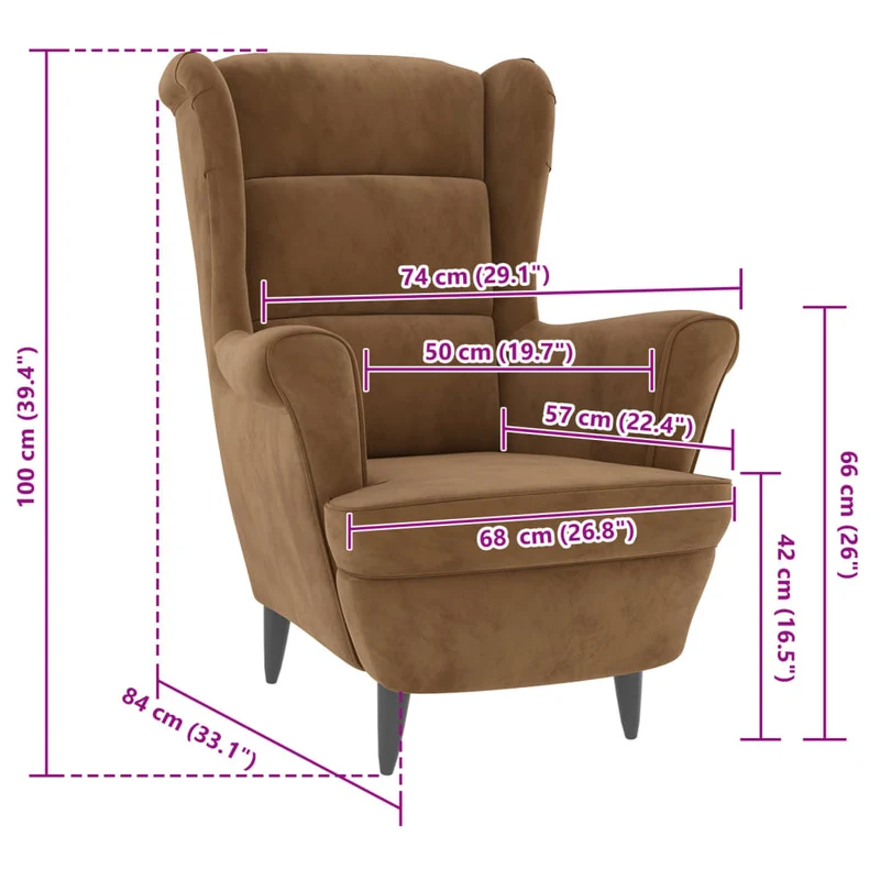 Fauteuil lounge extra confort design et moderne en velours marron DEC028645