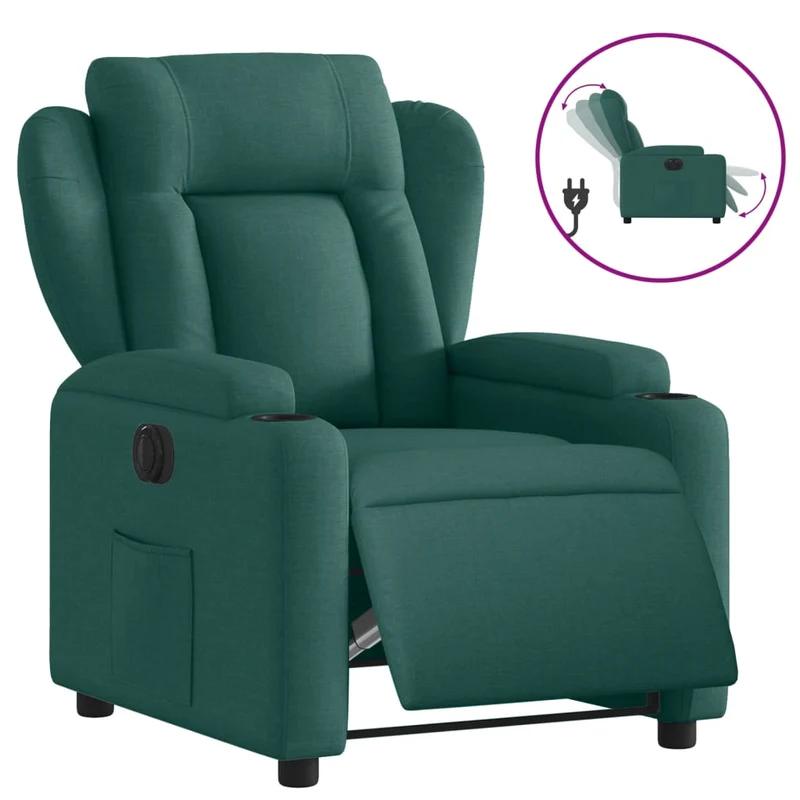 Fauteuil relax TV fonction d'inclinaison électrique très confortable en tissu vert foncé DEC028596