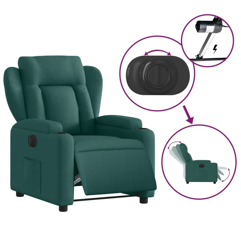 Fauteuil relax TV fonction d'inclinaison électrique très confortable en tissu vert foncé DEC028596