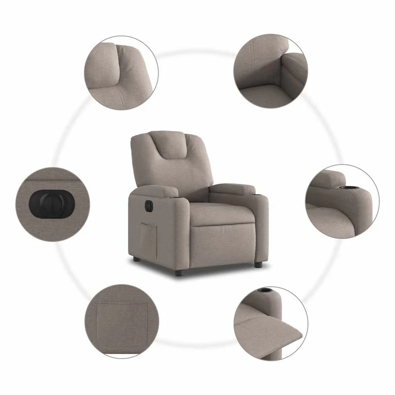Fauteuil relax TV fonction d'inclinaison électrique très confortable en tissu taupe DEC028584