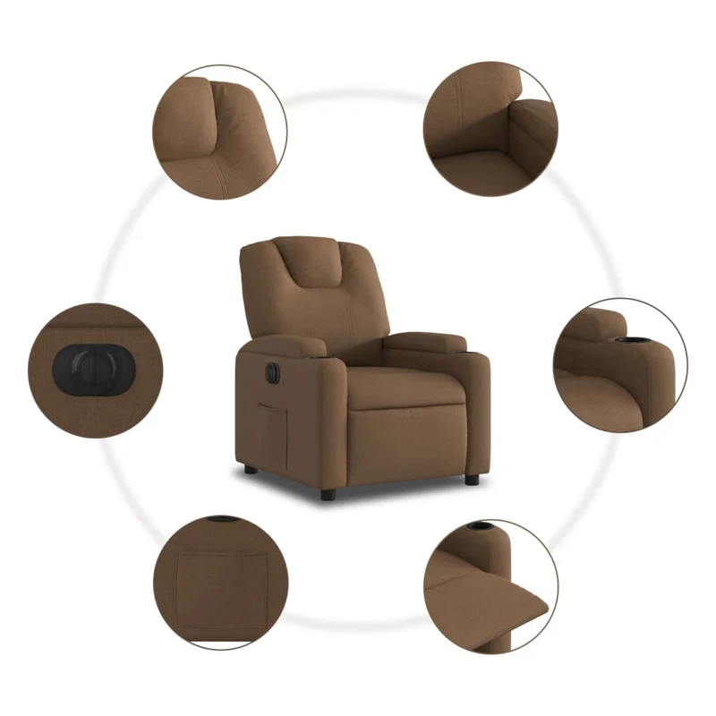 Fauteuil relax TV fonction d'inclinaison électrique très confortable en tissu marron DEC028443