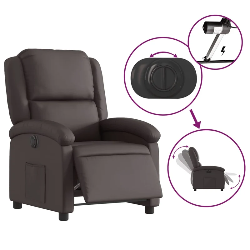 Fauteuil relax TV fonction d'inclinaison électrique très confortable en cuir véritable marron DEC028397