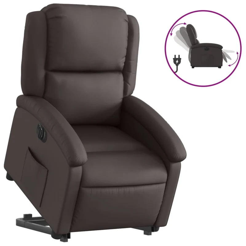 Fauteuil relax TV fonction de levage électrique très confortable en cuir véritable marron DEC028396