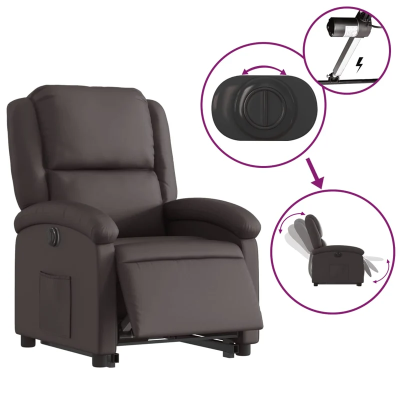 Fauteuil relax TV fonction de levage électrique très confortable en cuir véritable marron DEC028396