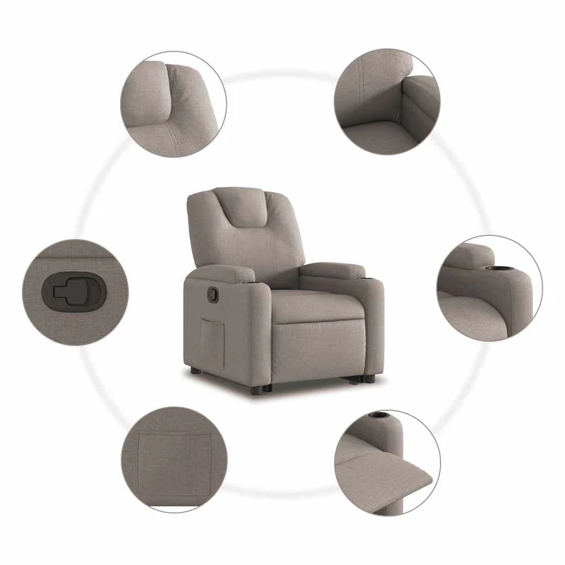 Fauteuil relax TV rembourrage confortable fonction de levage électrique en tissu taupe DEC028194