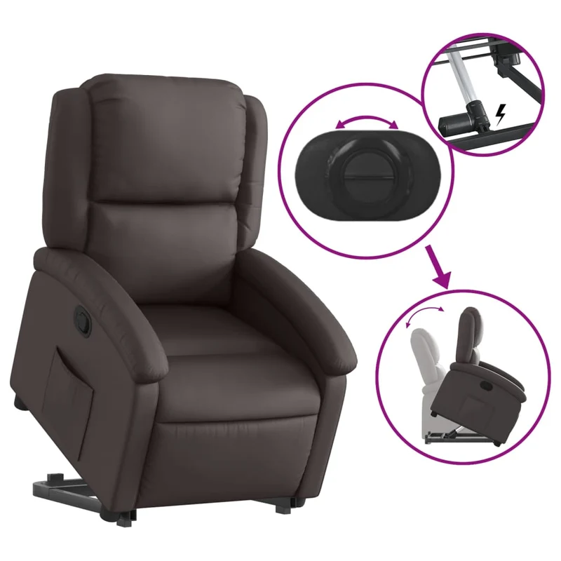 Fauteuil relax TV rembourrage confortable fonction de levage électrique en cuir véritable marron DEC027992