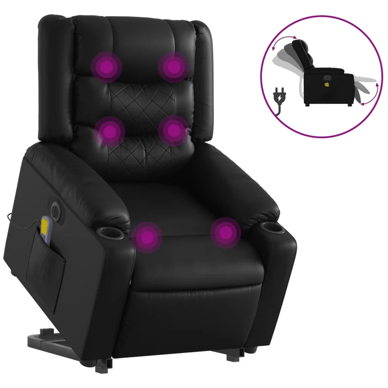Fauteuil de relaxation fonction massage et inclinable fonction de levage électrique en PVC noir DEC027807