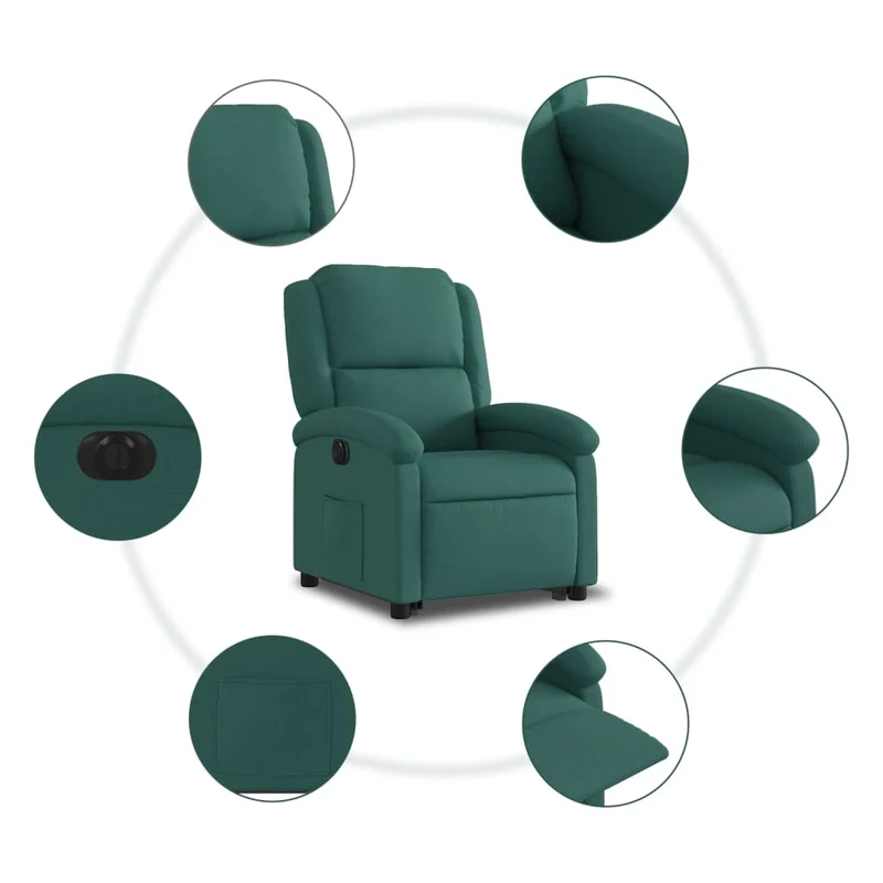 Fauteuil relax TV fonction de levage électrique très confortable en tissu vert foncé DEC028597
