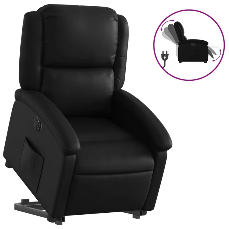 Fauteuil relax TV fonction de levage électrique très confortable en PVC noir DEC028478
