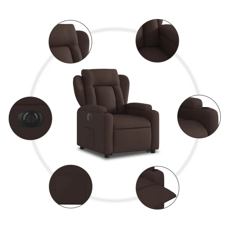 Fauteuil relax TV fonction de levage électrique très confortable en tissu marron foncé DEC028415