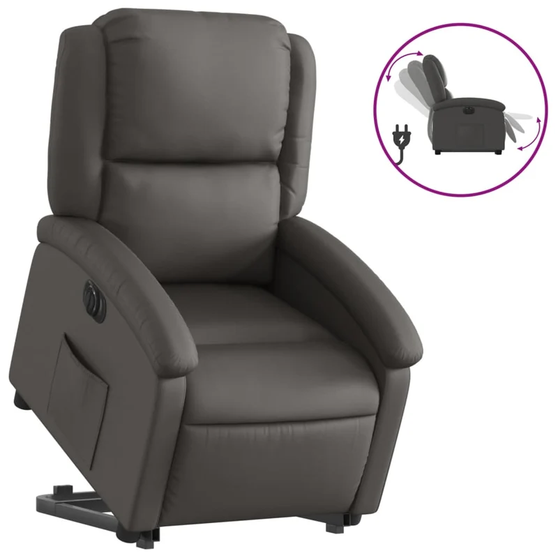 Fauteuil relax TV fonction de levage électrique très confortable en gris cuir véritable DEC028335