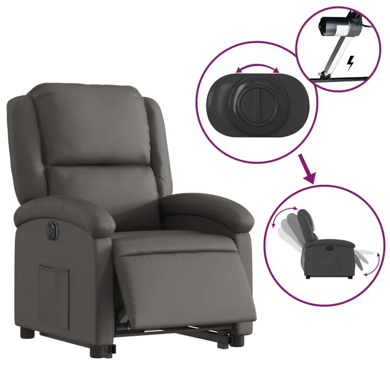 Fauteuil relax TV fonction de levage électrique très confortable en gris cuir véritable DEC028335