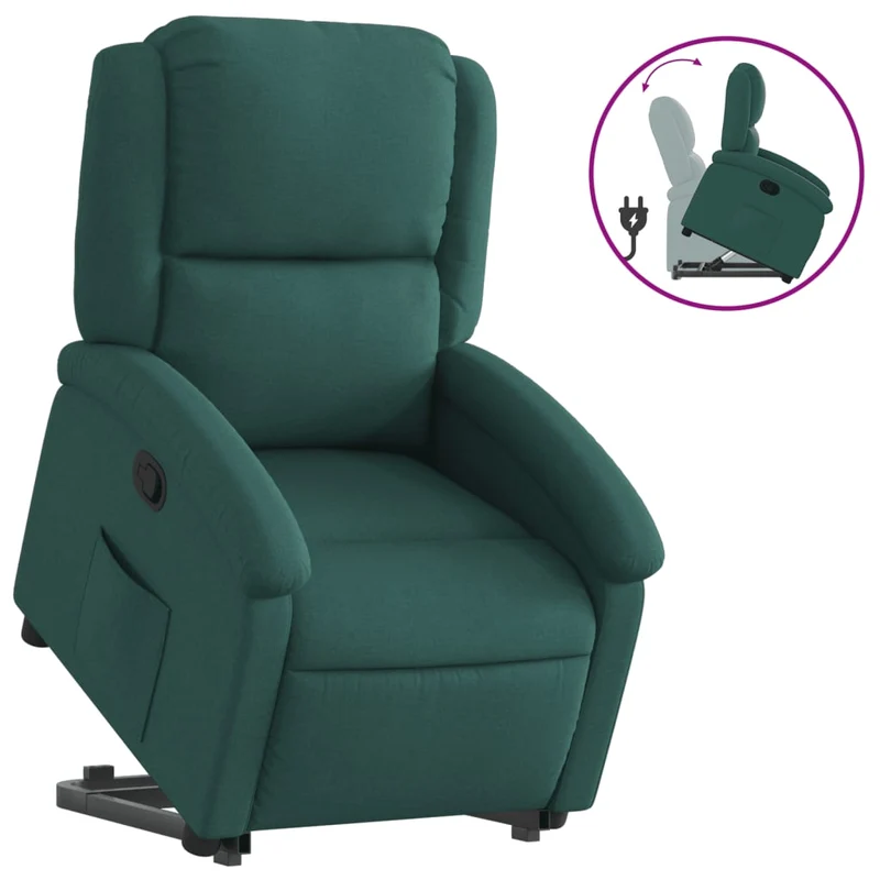 Fauteuil relax TV rembourrage confortable fonction de levage électrique en tissu vert foncé DEC028226