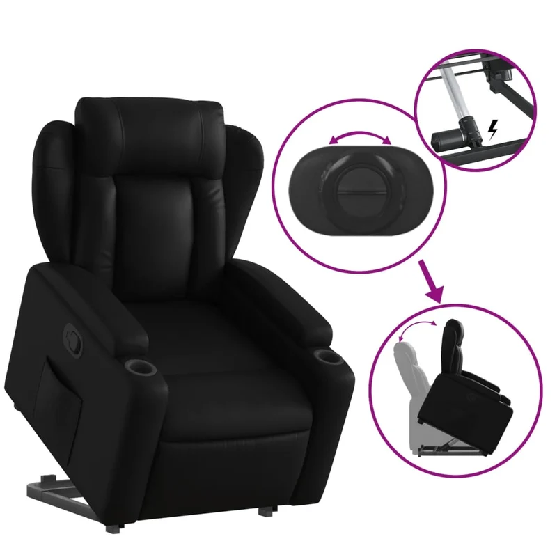 Fauteuil relax TV rembourrage confortable fonction de levage électrique en PVC noir DEC028088