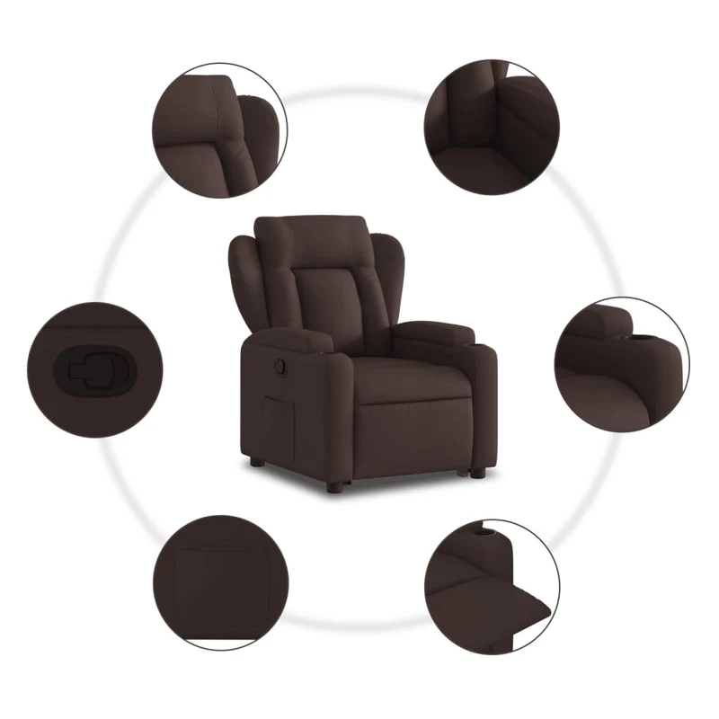Fauteuil relax TV rembourrage confortable fonction de levage électrique en tissu marron foncé DEC028002