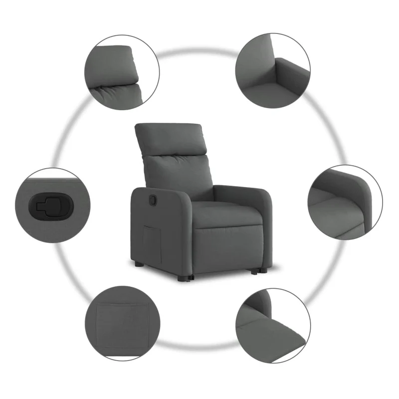 Fauteuil relax TV rembourrage confortable fonction de levage électrique en tissu gris foncé DEC027959