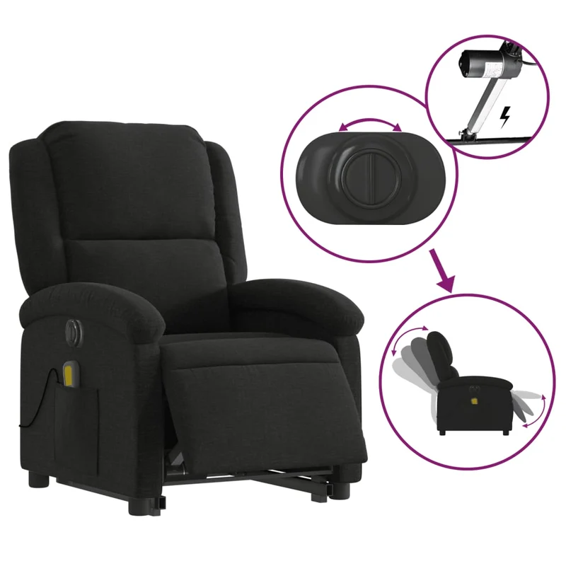 Fauteuil de relaxation fonction massage et inclinable en tissu noir DEC027821
