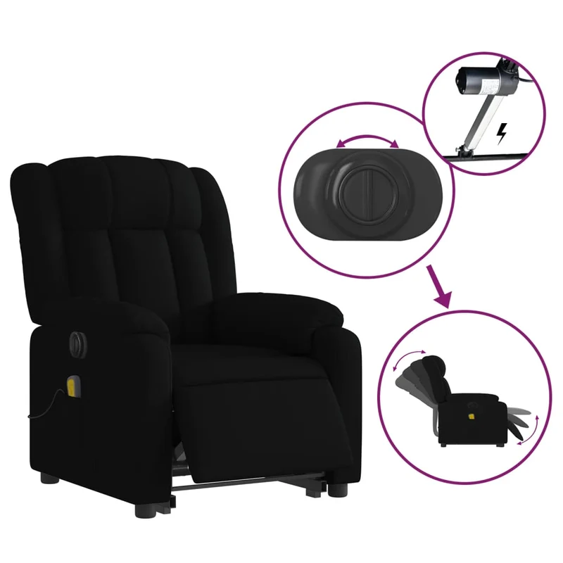 Fauteuil de relaxation fonction massage et inclinable en tissu noir DEC027819