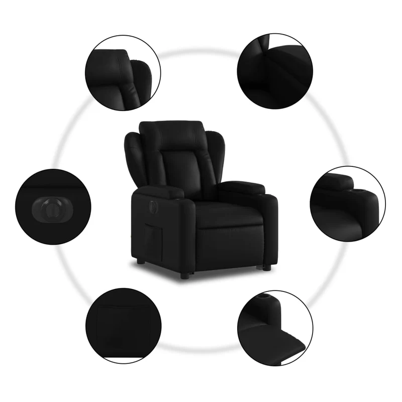 Fauteuil relax TV fonction de levage électrique très confortable en PVC noir DEC028475