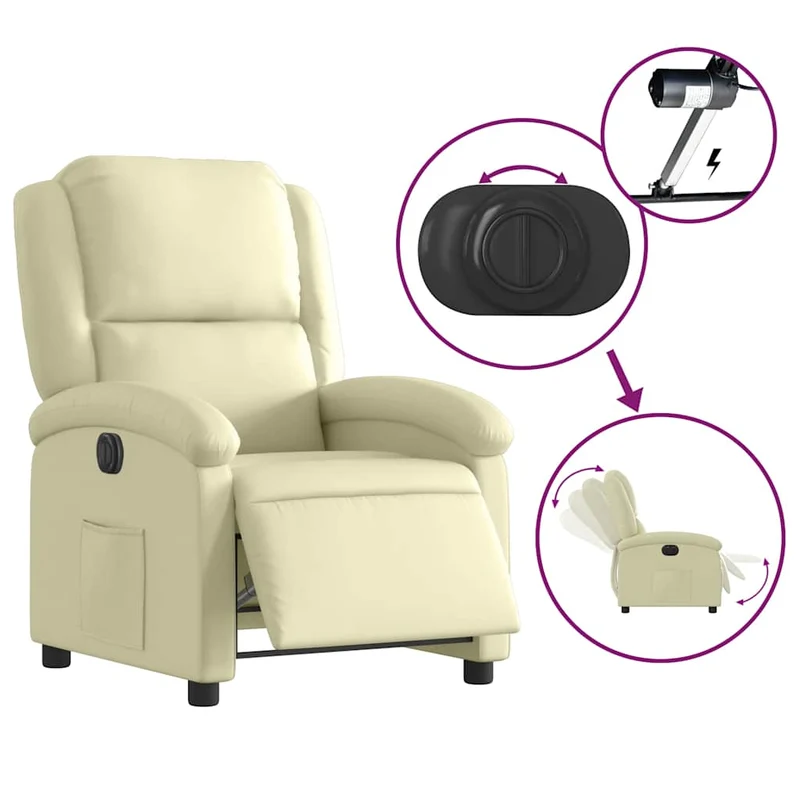 Fauteuil relax TV fonction de levage électrique très confortable en cuir véritable crème DEC028255