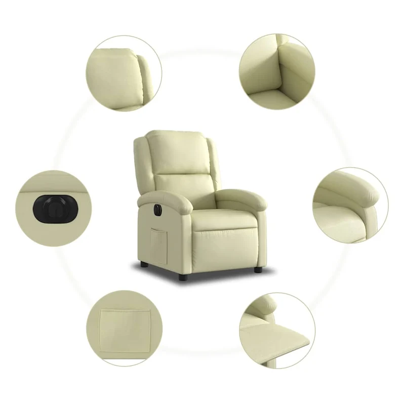 Fauteuil relax TV fonction de levage électrique très confortable en cuir véritable crème DEC028255