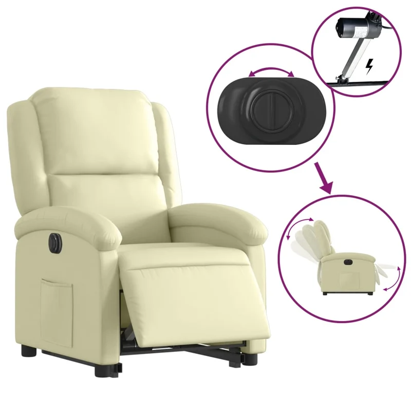 Fauteuil relax TV fonction de levage électrique très confortable en cuir véritable crème DEC028254