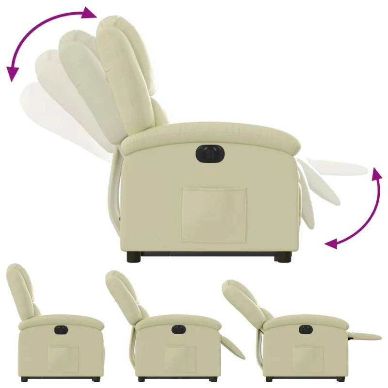 Fauteuil relax TV fonction de levage électrique très confortable en cuir véritable crème DEC028254