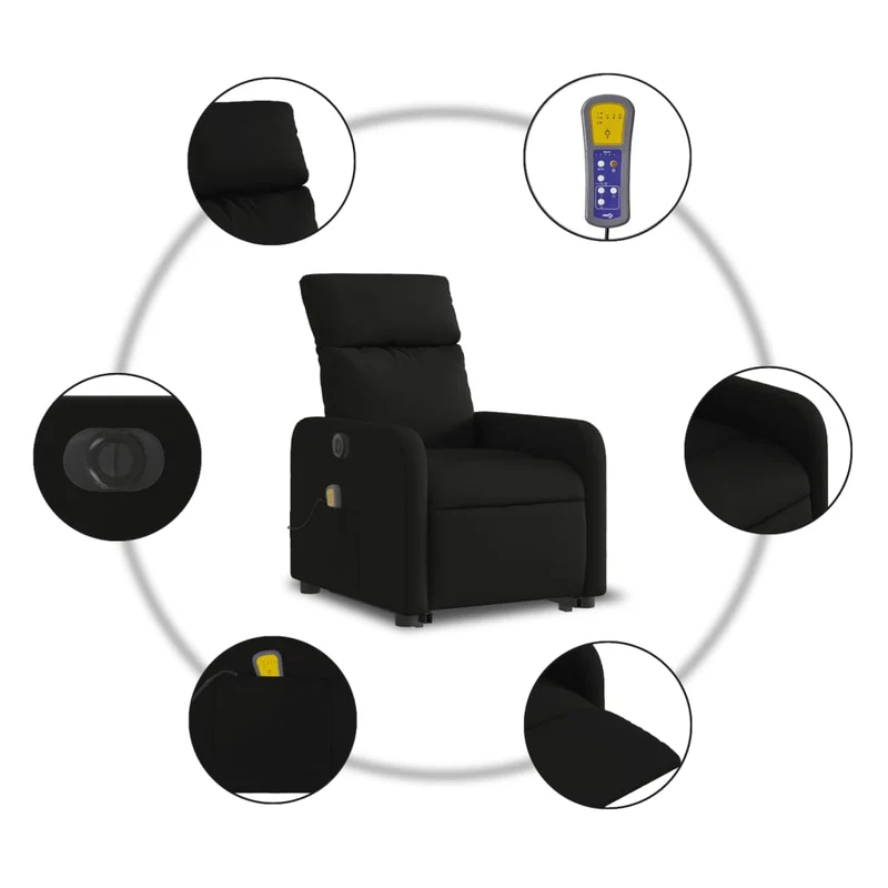 Fauteuil de relaxation fonction massage et inclinable fonction de levage électrique en tissu noir DEC027824