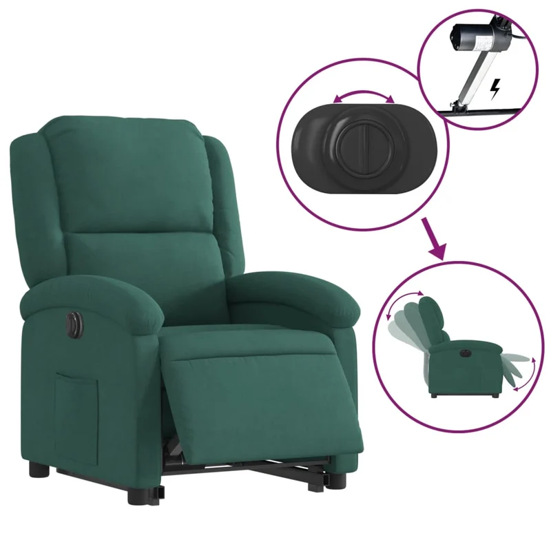 Fauteuil relax TV fonction de levage électrique très confortable en velours vert foncé DEC028612