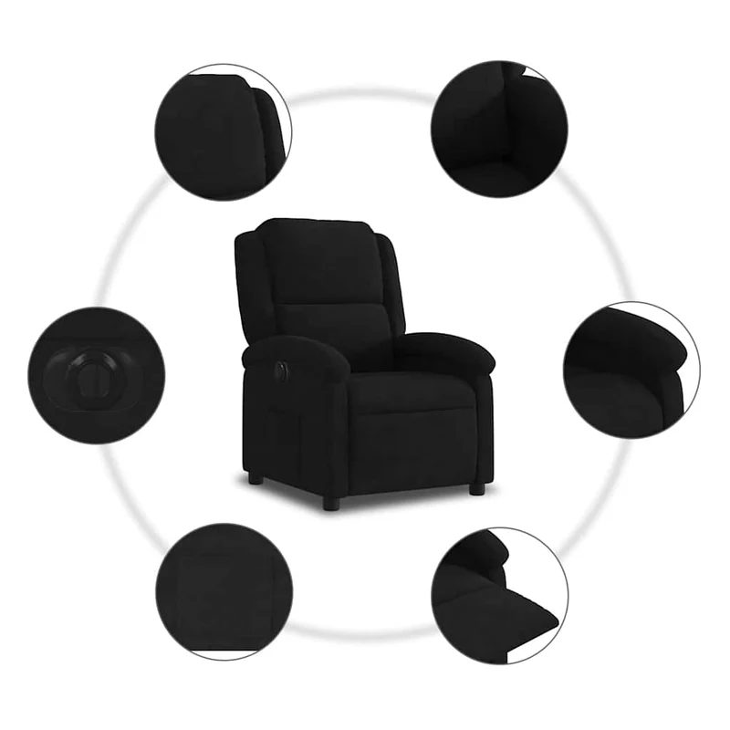 Fauteuil relax TV fonction d'inclinaison électrique très confortable en velours noir DEC028514