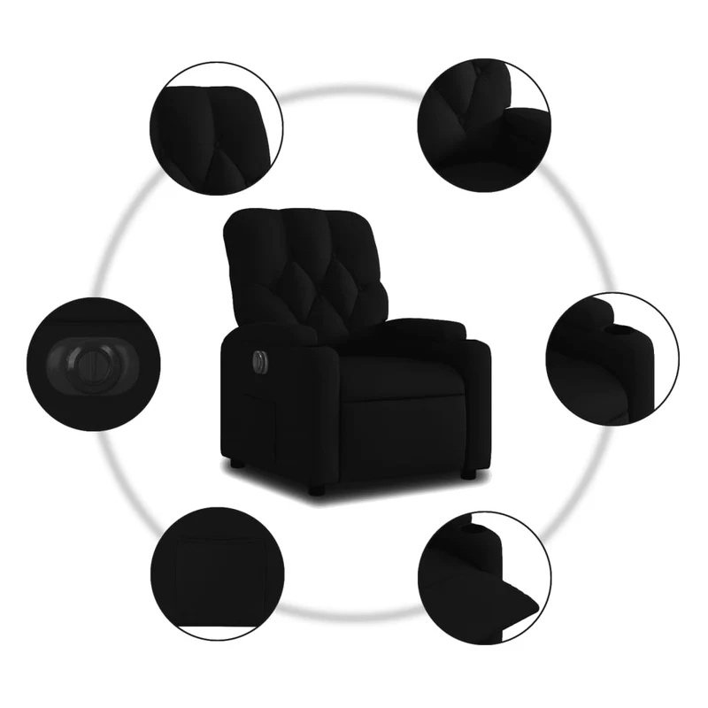 Fauteuil relax TV fonction d'inclinaison électrique très confortable en tissu noir DEC028500