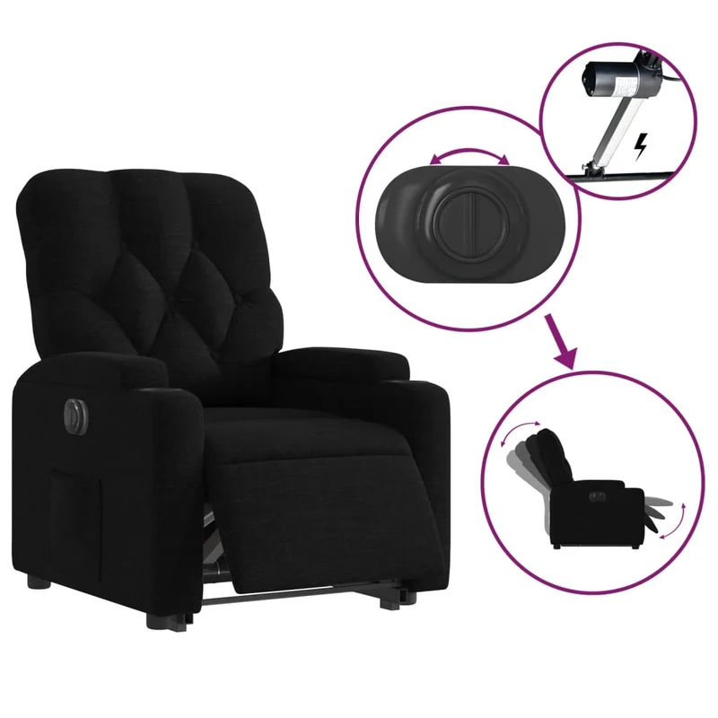 Fauteuil relax TV fonction de levage électrique très confortable en tissu noir DEC028493
