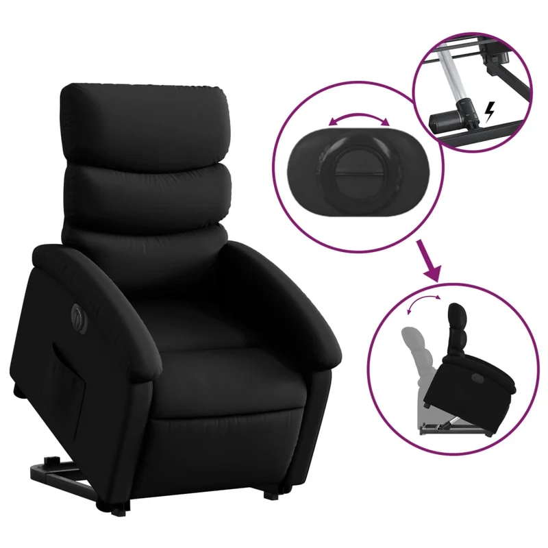 Fauteuil relax TV fonction de levage électrique très confortable en PVC noir DEC028474